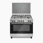 ايكوماتك بوتاجاز، غاز، 90 سم، 5 شعلة، شواية غاز، حوامل زهر، FS9104M - فضي اسود
