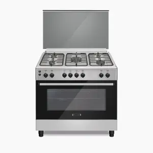 ايكوماتك بوتاجاز، غاز، 90 سم، 5 شعلة، شواية غاز، حوامل زهر، FS9104M - فضي اسود